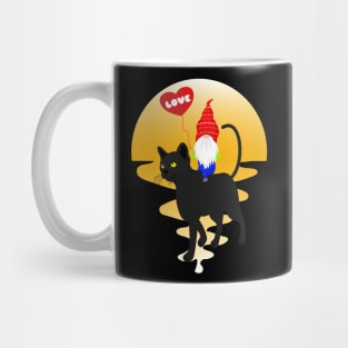 Love Gnome Riding Black Cat Lovers Mug